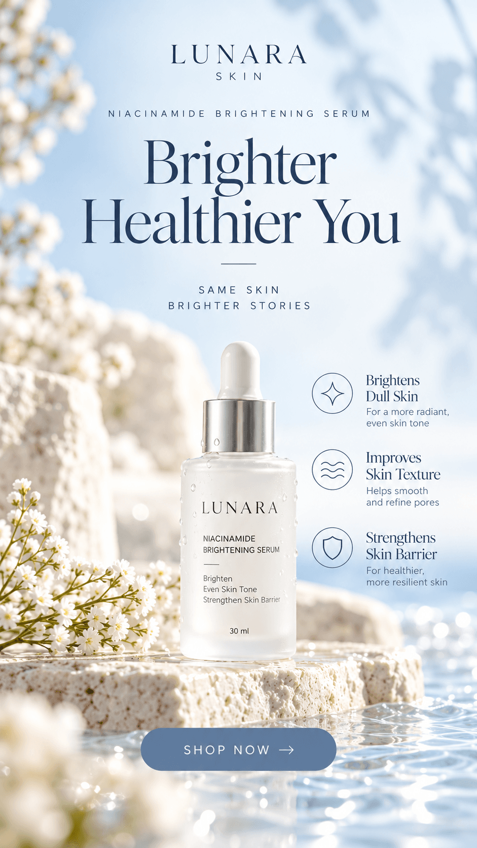 Instagram Story for Lunara Skin niacinamide serum