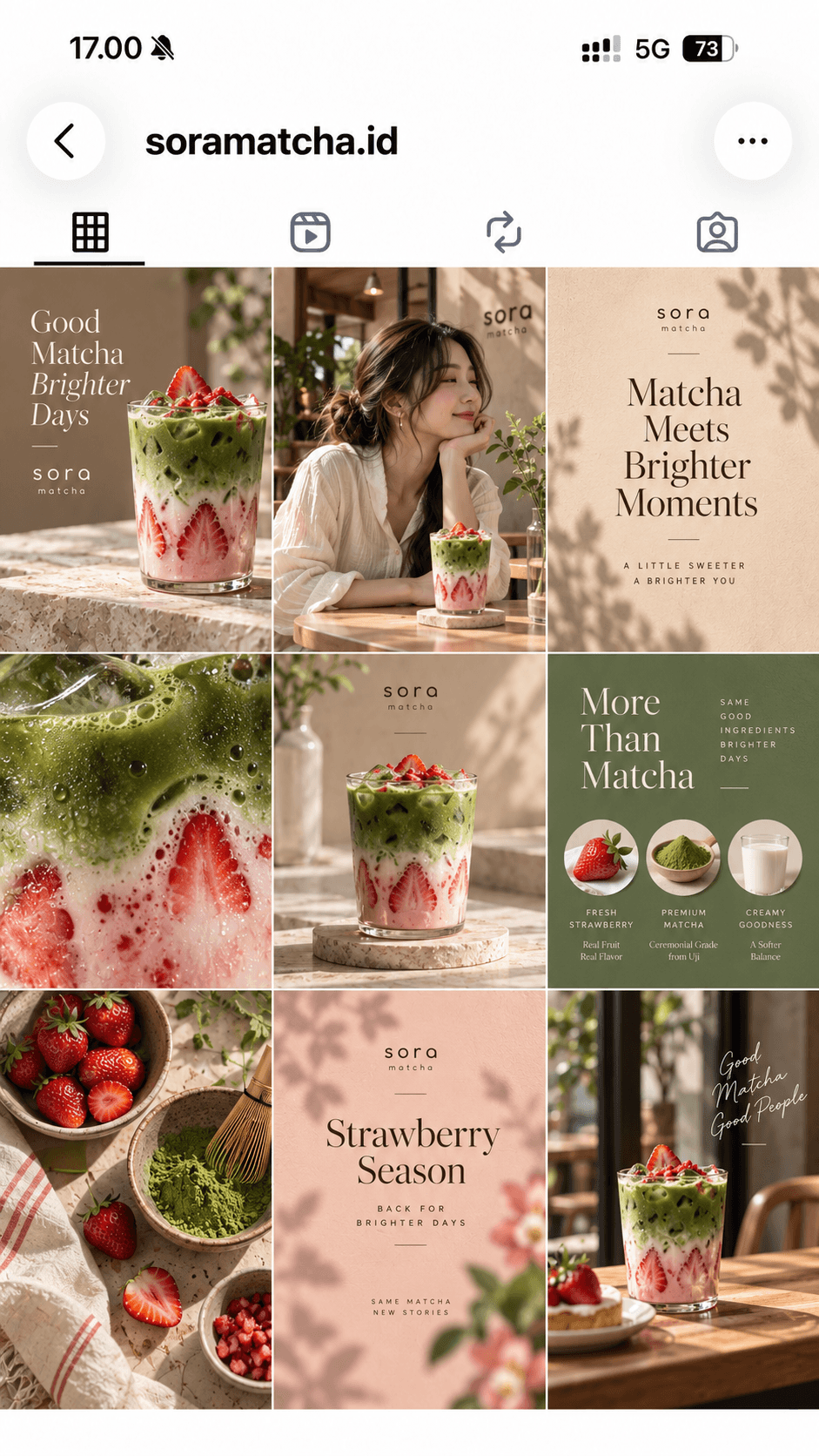 Sora Matcha's Instagram feed, created and auto-posted by Postmatic